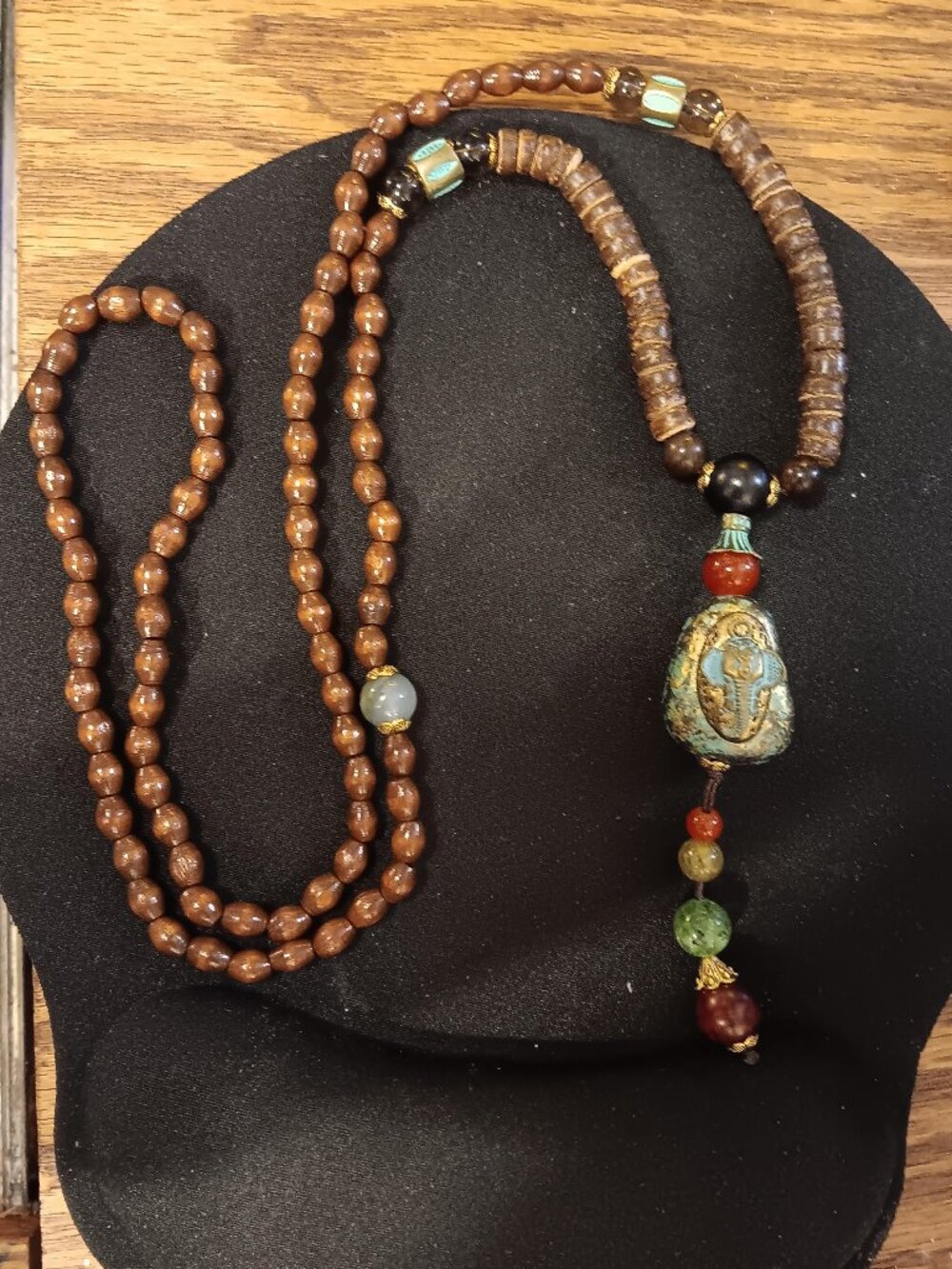 Vintage Wooden beads + Elephant Pendant Beaded Necklace Boho AWWESOME! UNISEX